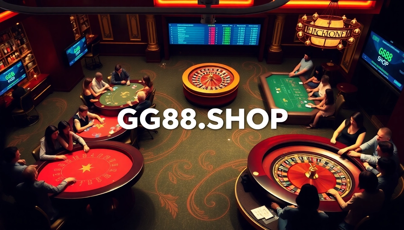 Exciting players engaging in casino games at GG88.SHOP, showcasing luxury gambling atmosphere.