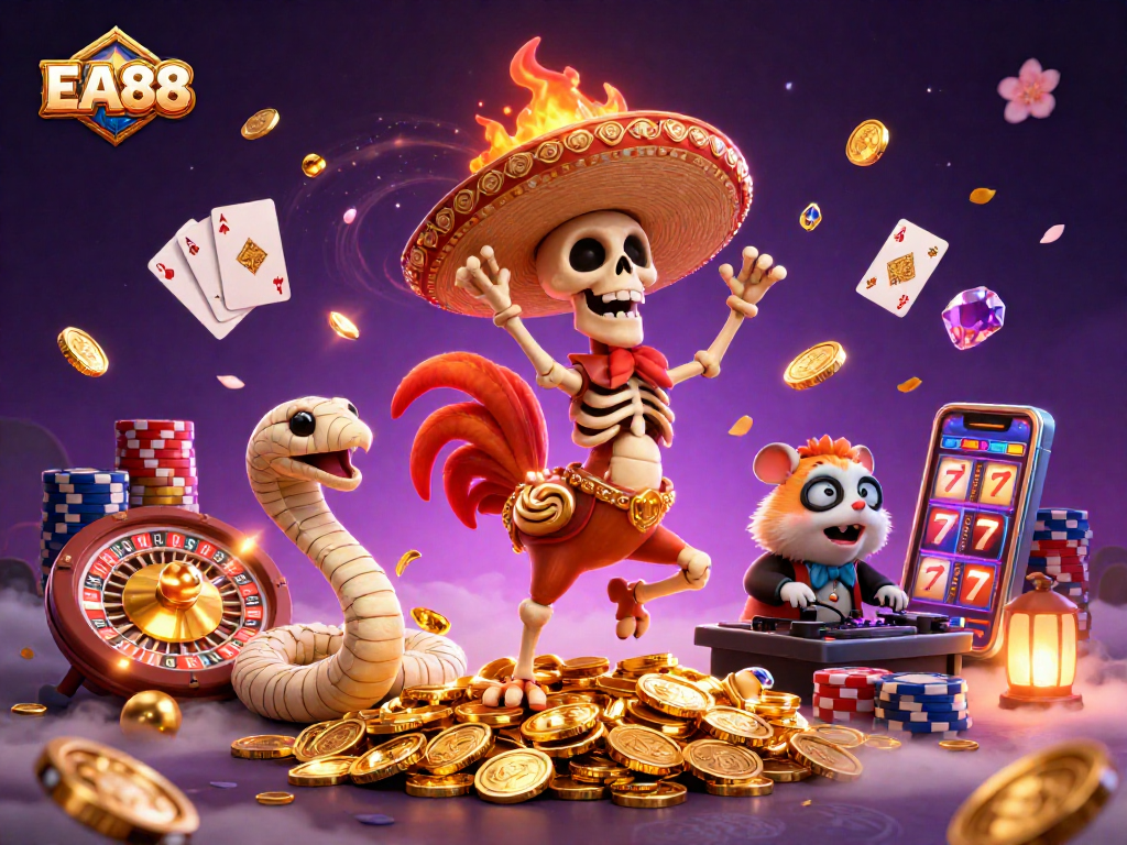 EA88 brings excitement with a vibrant jester scene showcasing winning moments in their casino.