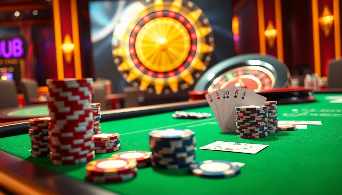 Engage with link 88i at a vibrant casino table featuring cards and poker chips.