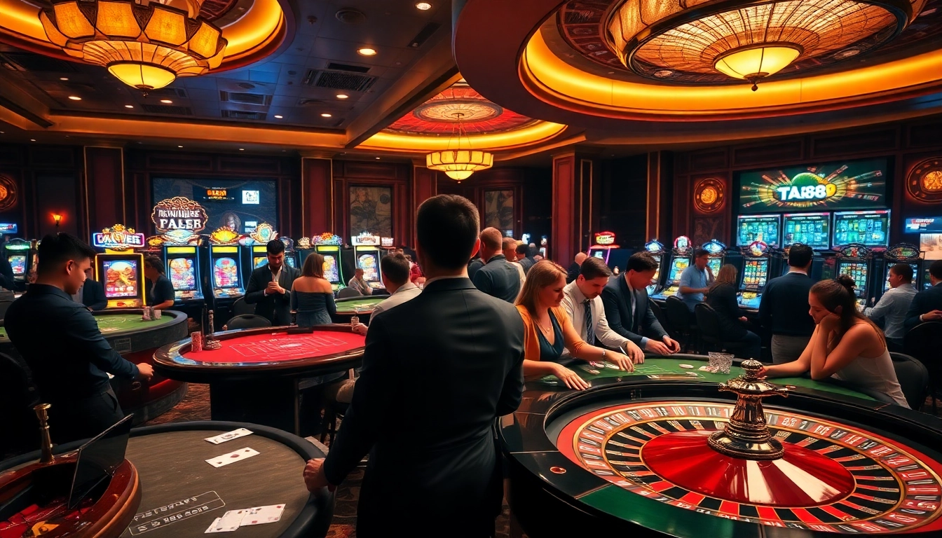 Players enjoying an exhilarating gambling experience at TA88, featuring vibrant casino elements.