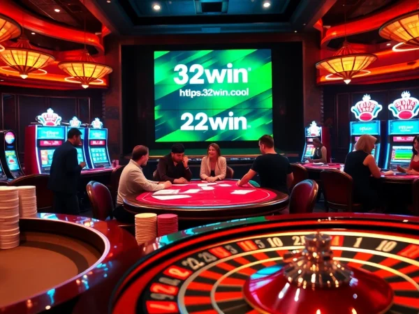 Players enjoy exciting games at https://32win.cool/ casino with vibrant tables and colorful slot machines.