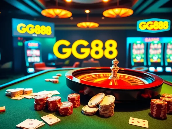 Gamble with GG88 at vibrant tables, showcasing poker chips and gaming excitement.