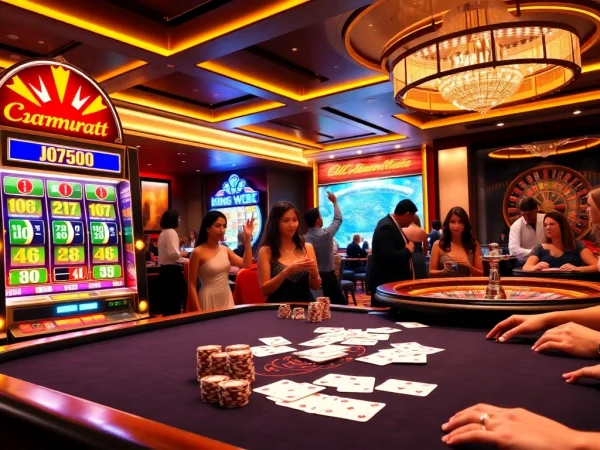 Exciting scene at https://king88.limited/ featuring diverse gamblers at a luxury poker table.
