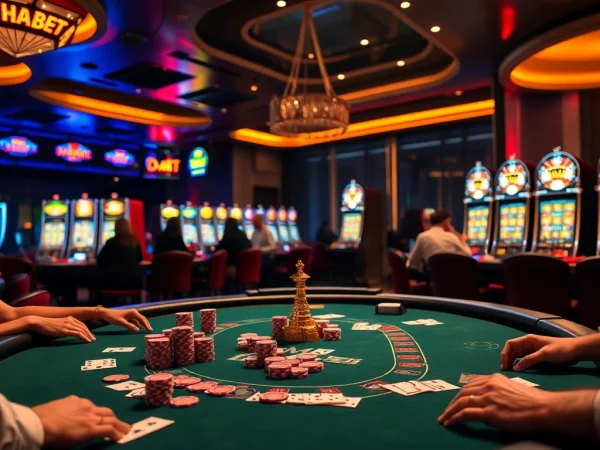 Thrilling poker action at thabet com with vibrant chips and cards on display.