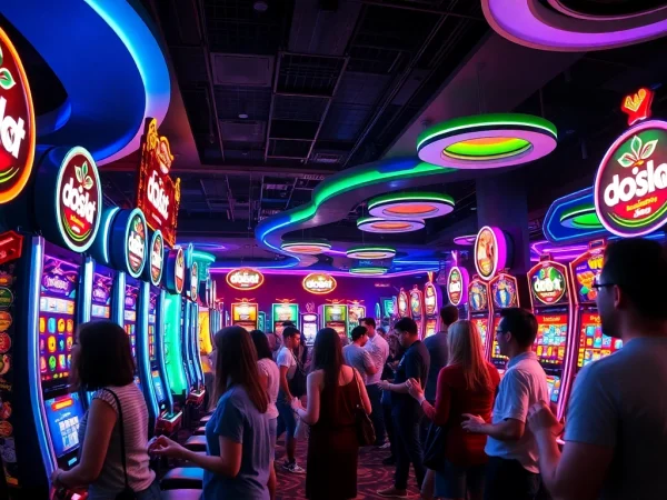 Exciting casino scene with players enjoying doaslot machines in vibrant lighting.