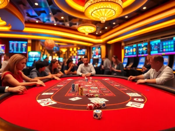 Players enjoy intense gameplay at the QQ 88 casino table filled with poker chips and cards.