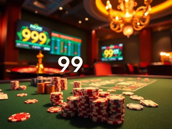 Experience the thrilling casino ambiance of 99OK with vibrant tables and luxurious betting elements.