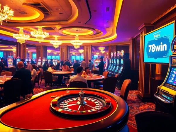 Players enjoying a vibrant casino experience at 78win with poker chips and colorful slot machines.