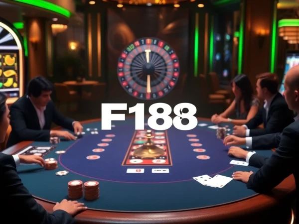 Engage with a high-stakes poker game illuminated by F168 branding amidst a luxurious casino ambiance.