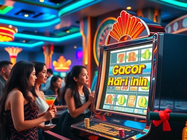 Experience the thrill of Slot Gacor Hari ini at an exciting casino scene with vibrant slot machines.