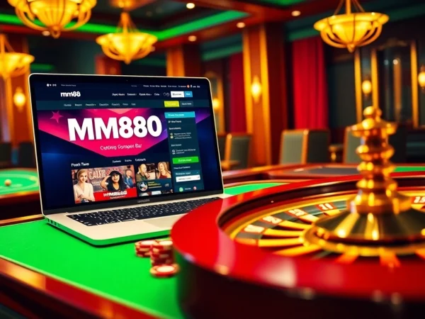 Experience thrilling online gambling at https://mm88.bar/ with luxury casino visuals including poker chips and tables.