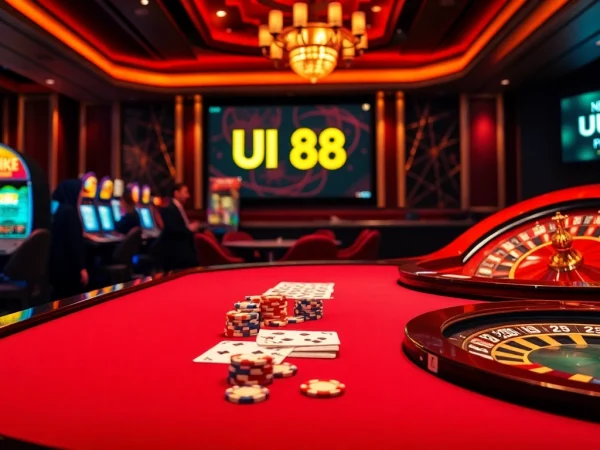 Players engaged at a luxurious casino table with the exciting "UU 88" displayed on a digital interface.