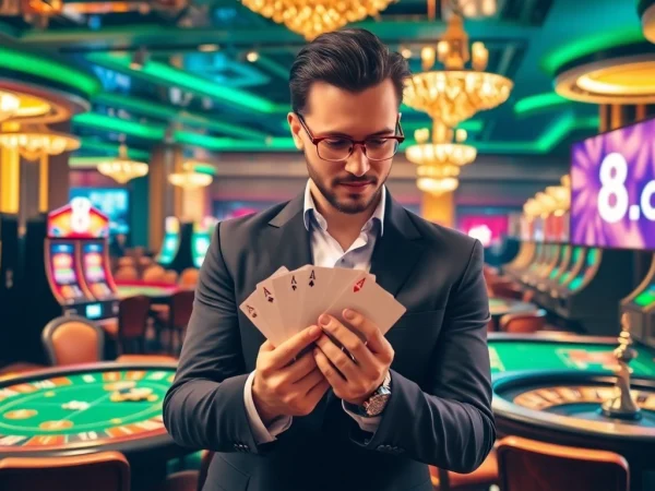 Experience the excitement of high-stakes gaming at s8.com with poker tables and vibrant slot machines.