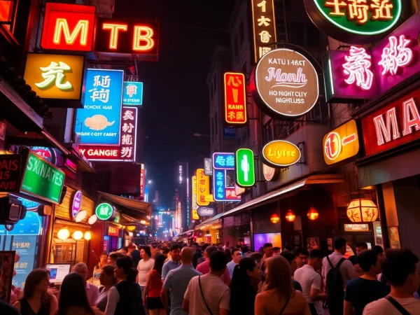 호치민밤문화 illuminated nightlife scene with vibrant bars and clubs bustling with energy.
