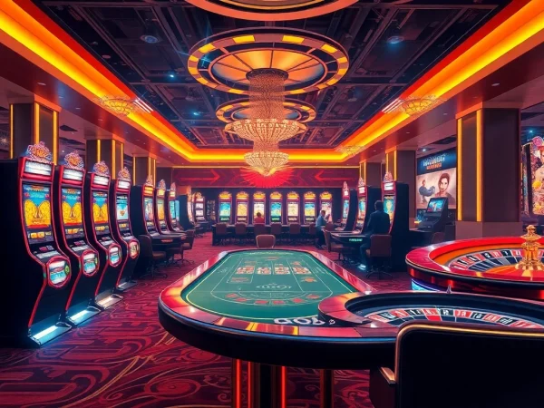 Experience thrilling gameplay at https://xx88.today/ with an exciting casino scene featuring slot machines and poker tables.