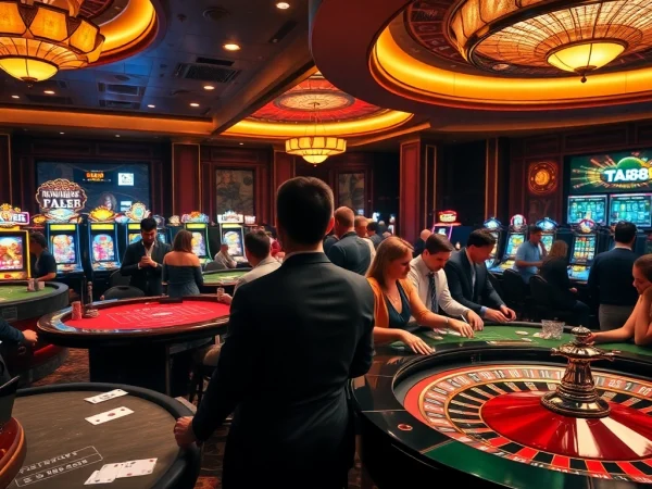 Players enjoying an exhilarating gambling experience at TA88, featuring vibrant casino elements.