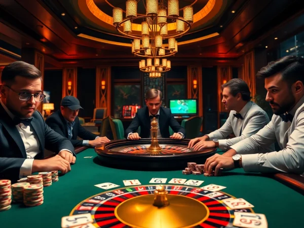 Engaging poker game scene at sumvip com casino with colorful chips and warm lighting.