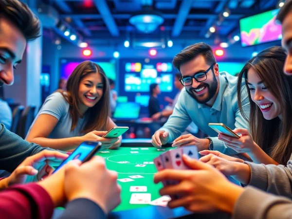 Exciting online card games experience at topgamebaidoithuong.mx with diverse players enjoying digital interfaces.