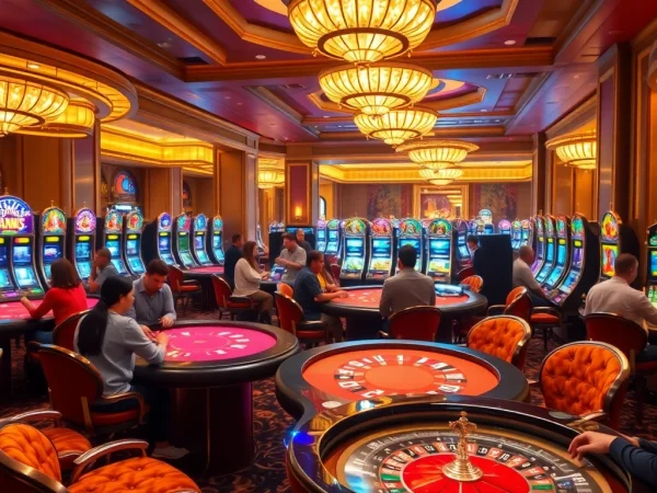 Experience the thrilling atmosphere at Sunwin casino with vibrant gaming tables and exciting players.