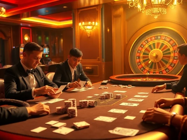 SX88 poker scene showcasing high-stakes excitement with players, cards, and roulette wheel.