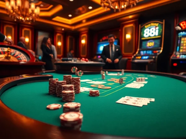 Exciting casino atmosphere featuring poker chips and cards, highlighting 88i gaming strategies.