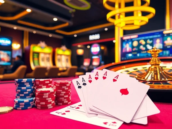 Experience excitement at RR88 with thrilling poker and roulette gameplay in a luxurious casino setting.
