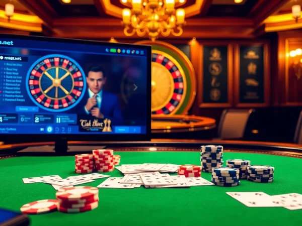 Engaging scene of online gambling at mk8th.net highlighting poker and roulette visuals.