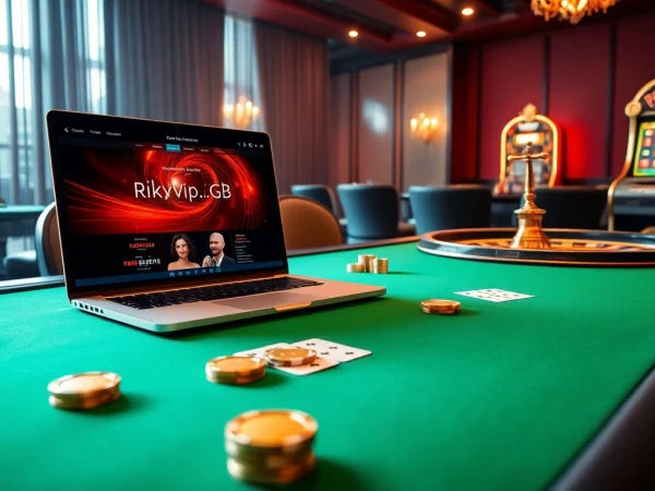 Experience high-stakes gambling at rikvip.gb.net with a luxurious poker table setup.