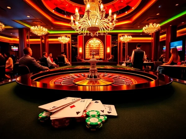 Players thrillingly engage at a roulette table, showcasing excitement and luxury related to https://go88hv.com/ gambling experiences.