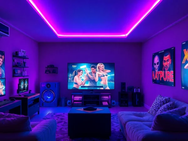 An immersive gaming room showcasing an engaging XXX game experience with vibrant atmosphere.