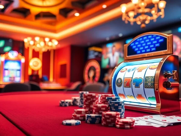 High-energy casino scene showcasing a gaming table and slot machines at 79KING COM.
