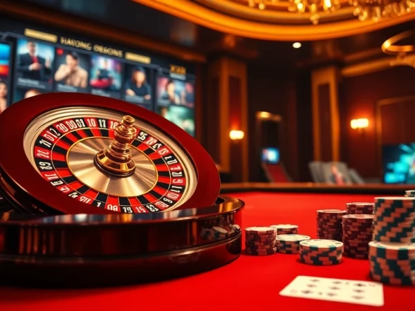 Players engage with the exciting XX88 online casino, featuring a spinning roulette wheel and vibrant poker chips.
