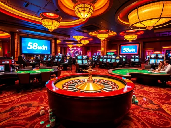 Experience thrilling gameplay at 58win's luxurious casino with vibrant roulette and poker action.