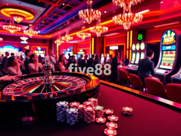 Experience the excitement of five88 with vibrant casino tables full of action and glamorous gambling elements.