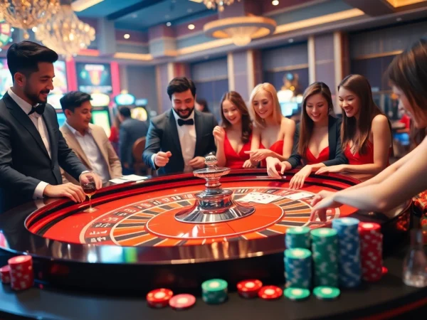 Players engaging in thrilling casino action at 69vn.gb.net with vibrant roulette and colorful chips.