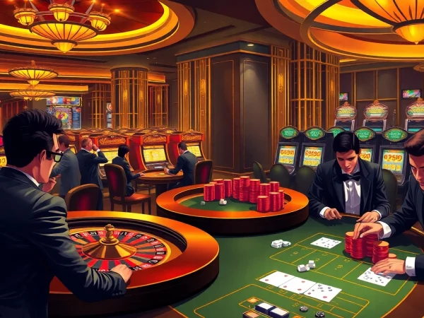 Gamble at PS99 tables with vibrant chips and excitement under golden casino lights.