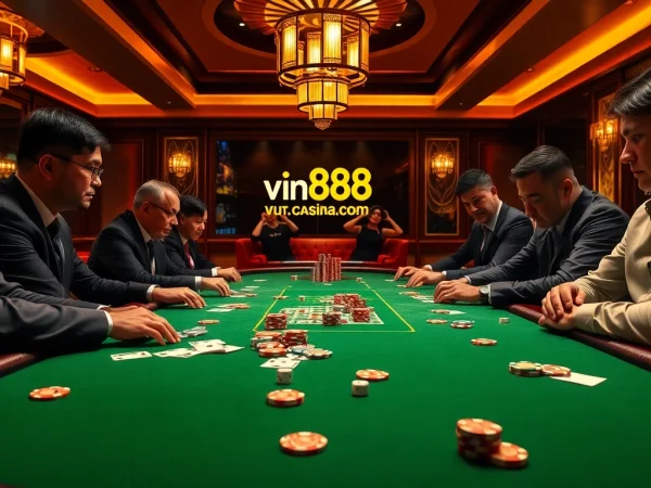 Experience thrilling poker action at vin88a.co.com with colorful chips and intense players.