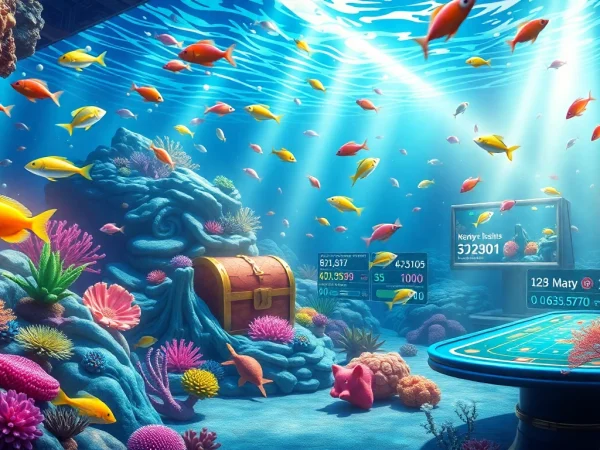 Bắn cá đổi thưởng game scene with vibrant marine life and casino elements highlighting excitement.