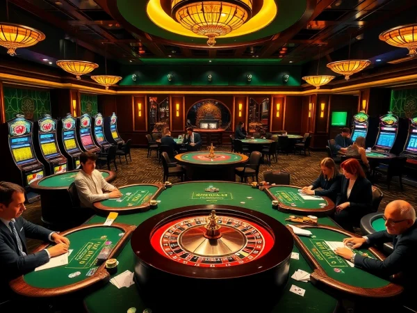 okking excitement at a vibrant casino with poker tables and slot machines