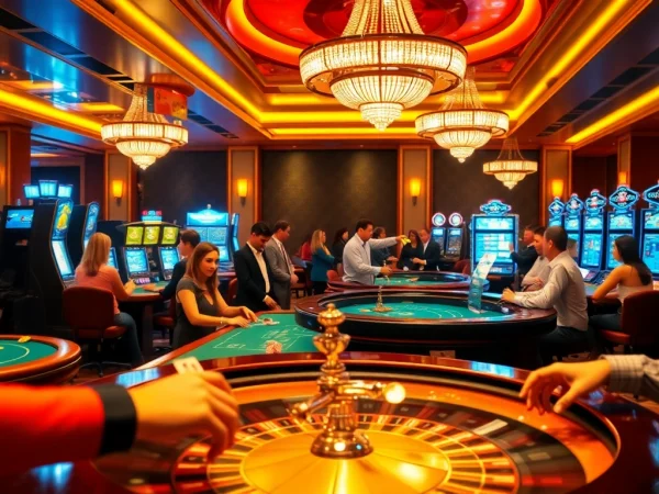 Exciting casino atmosphere showcasing thabet77org with players enjoying gambling at tables.