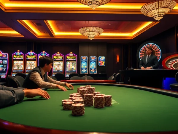 Experience the thrill of poker at slvip1.com.ph with vibrant chips and a professional dealer.