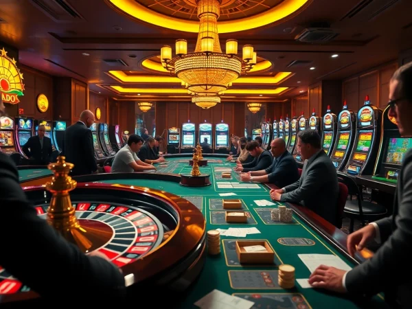 SODO-themed casino excitement with poker tables, roulette wheels, and slot machines lighting up the room.