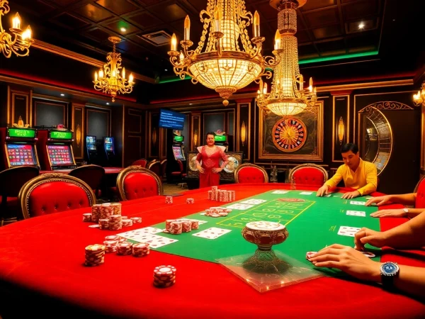 Players strategizing at 32Win casino poker table surrounded by vibrant chips and cards.