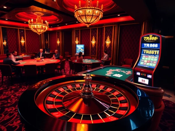Experience the thrill of TR88 with vibrant casino gaming elements, including roulette and poker.