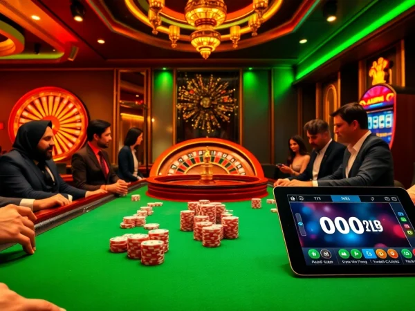 Players engaging in high-stakes poker at a luxury casino table showcasing good88k.blog.