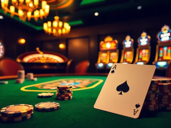 Engaging casino scene showcasing KK55 poker chips and high-stakes action at the blackjack table.