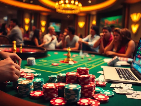 Engaging action at a luxurious poker table featuring rikvip nhà cái players and vibrant chips.
