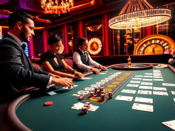Enjoying a thrilling casino game experience at https://kjcmh.com/ with vibrant tables and professional dealers.