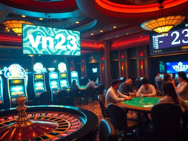 Experience the excitement of gambling with vn23, featuring a lively casino scene full of action.