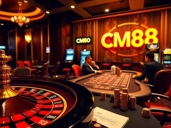 Casino excitement with CM88 branded betting slips and lively gameplay at a roulette table.